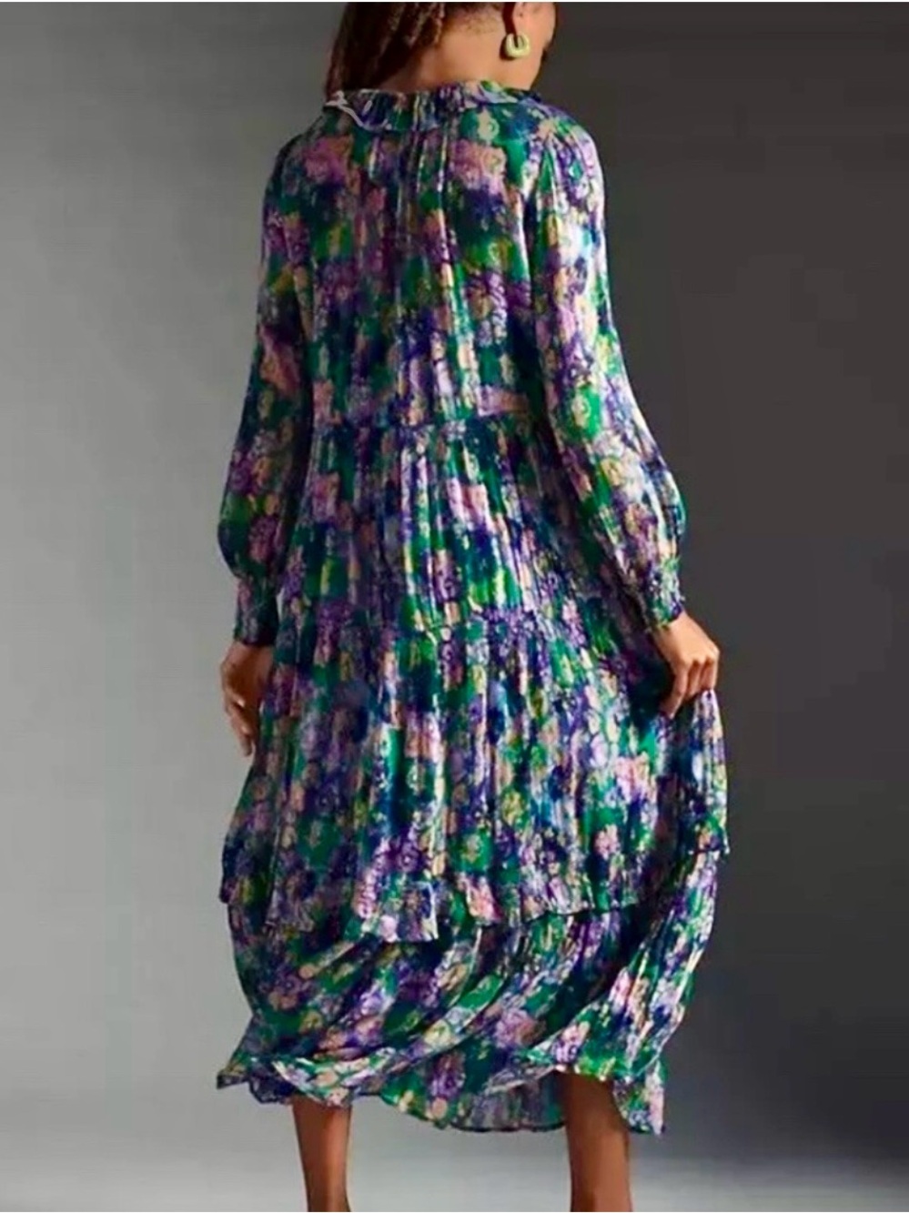 Anthropologie Marais Green and Purple Floral Tiered Maxi Dress size XL - Picture 11 of 15